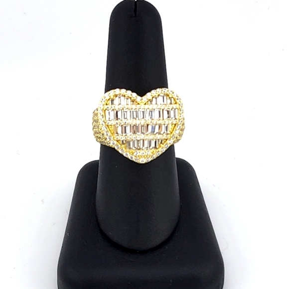 Gold Tone Heart Ring Cubic Zirconia Stones 925 silver
